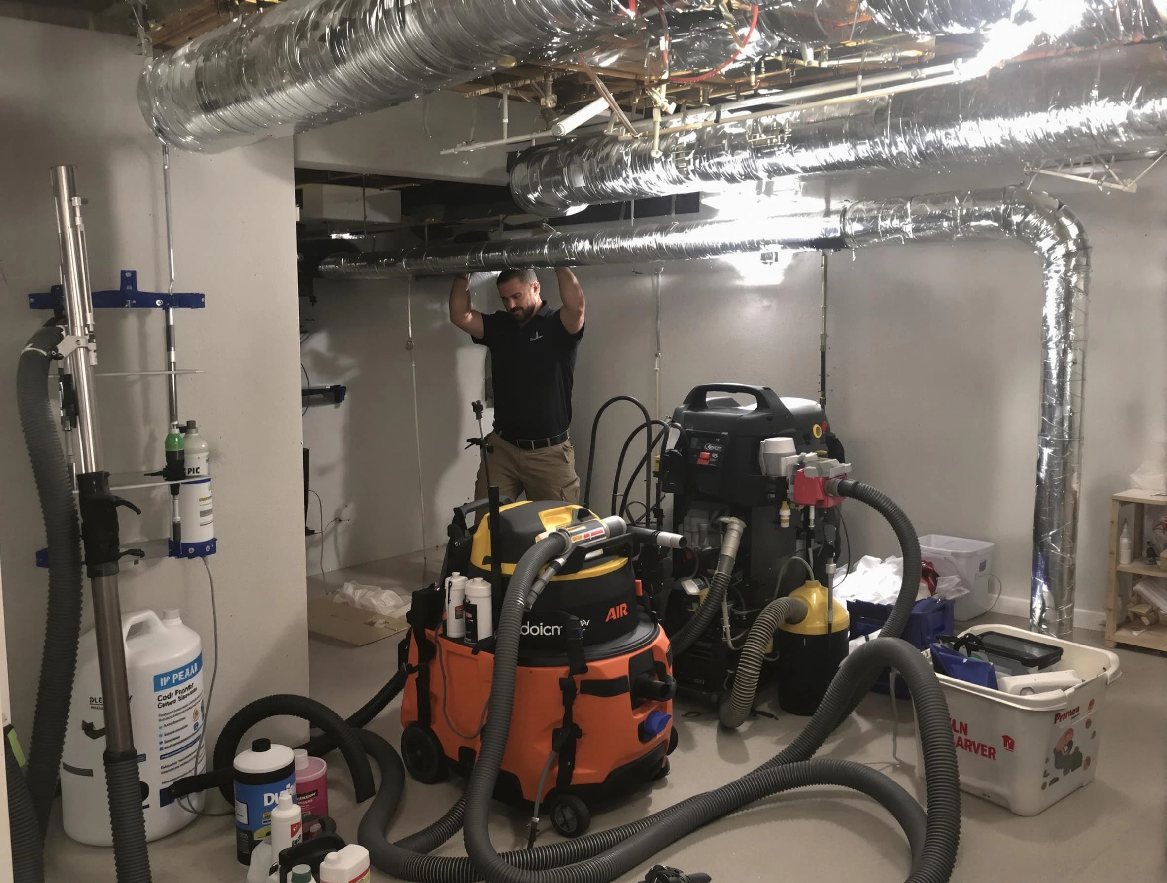 Druid Hills Air Duct Cleaning specialist performing professional mold removal from air ducts using safety equipment in Druid Hills