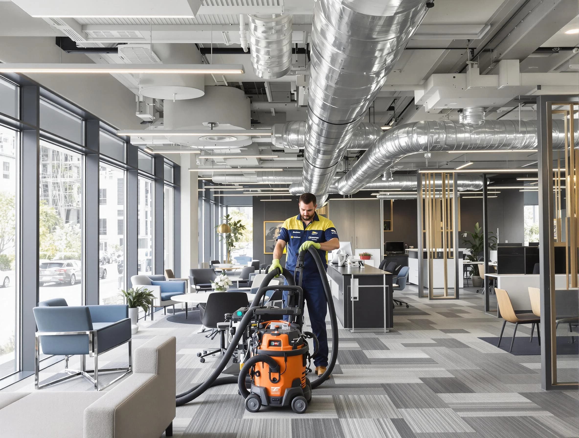 Druid Hills Air Duct Cleaning team performing thorough commercial duct cleaning at a Druid Hills business center